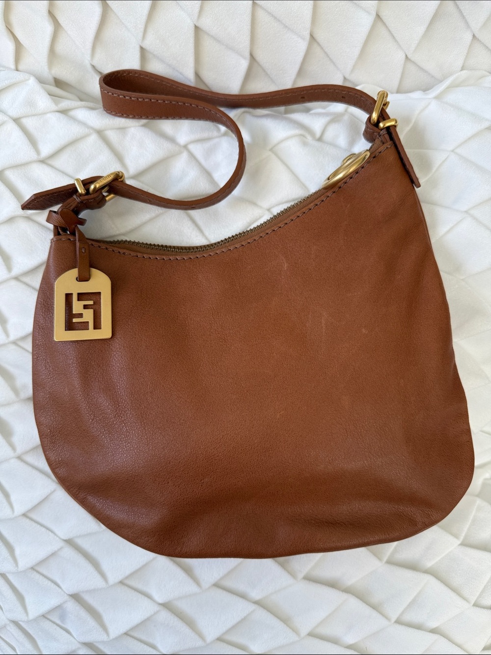 Fendi Vintage Small Leather Oyster Bag in Cognac Brown - Picture 1 of 5